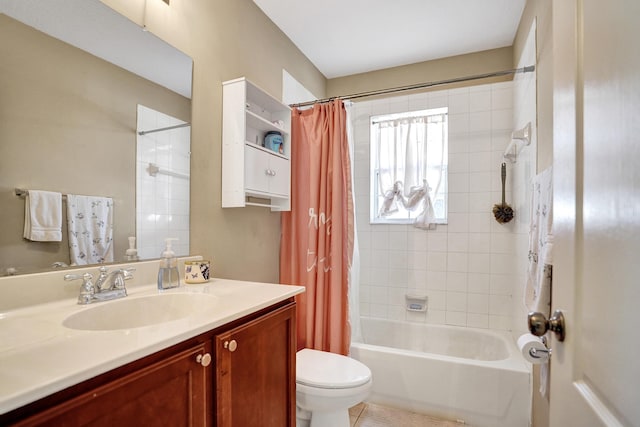 full bathroom featuring vanity, toilet, and shower / bath combo with shower curtain