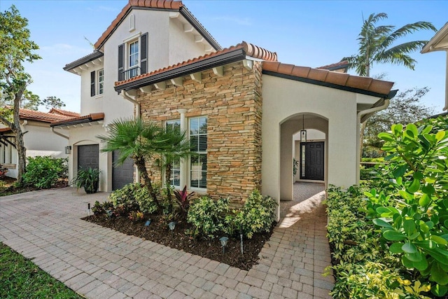 exterior space with a garage