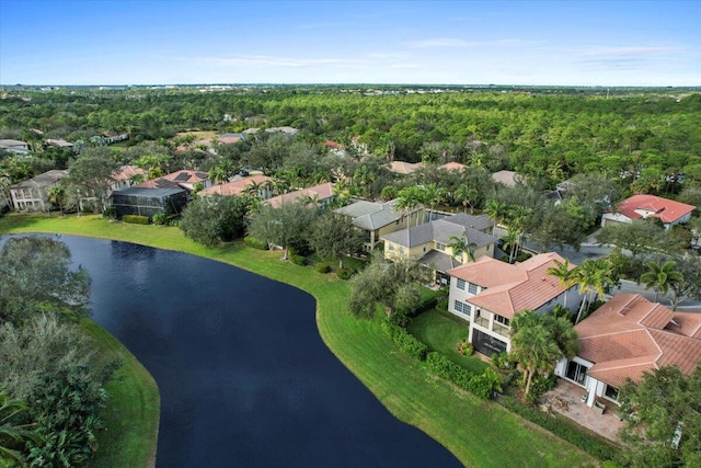 aerial view with a water view