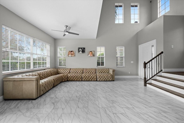 living room with ceiling fan