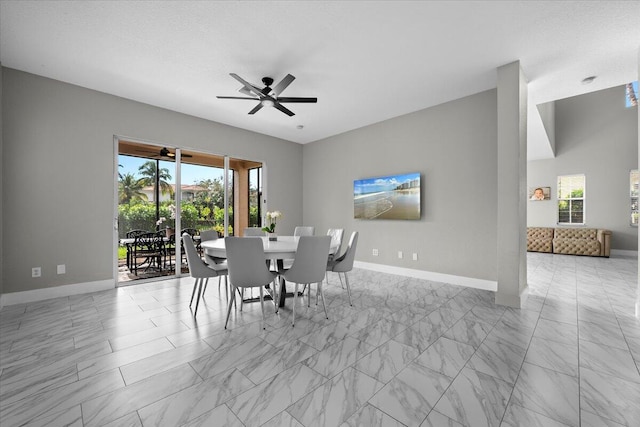 dining room with ceiling fan and a healthy amount of sunlight