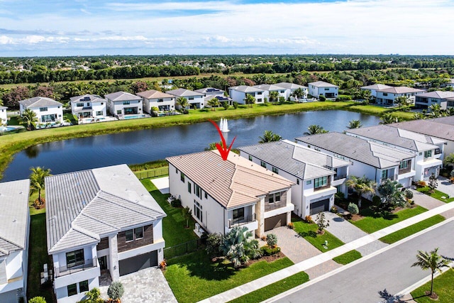 aerial view with a water view