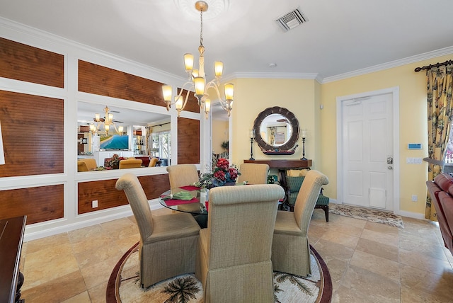 dining area featuring a notable chandelier and ornamental molding