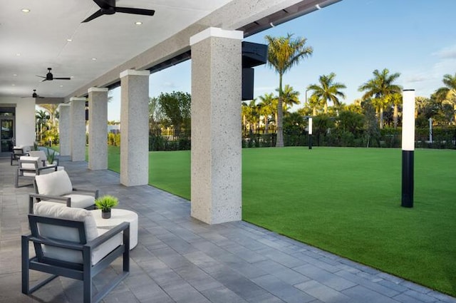 view of patio featuring outdoor lounge area and ceiling fan