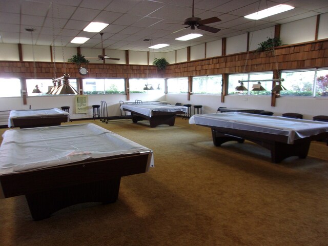 1225 NW 21st St Unit 3406, Stuart, FL 34994 - game room featuring pool table, carpet floors, ceiling fan, and a drop ceiling
