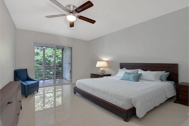 4064 Newport Q Unit 4064, Deerfield Beach, FL 33442 - bedroom featuring access to outside, a ceiling fan, and light tile patterned floors