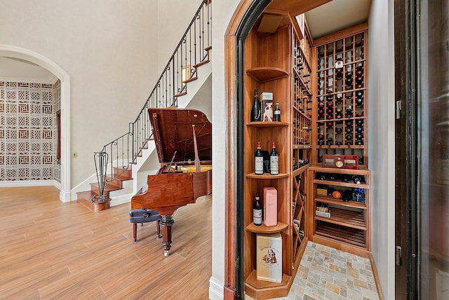 wine area with wood-type flooring