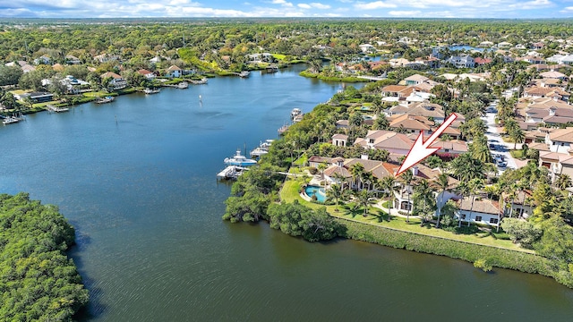 bird's eye view featuring a water view