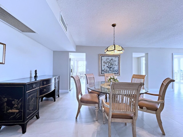 dining room with a textured ceiling