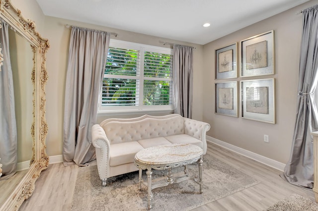 living area with light hardwood / wood-style floors