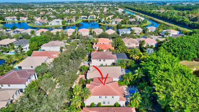 aerial view with a water view