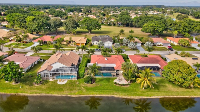 aerial view with a water view