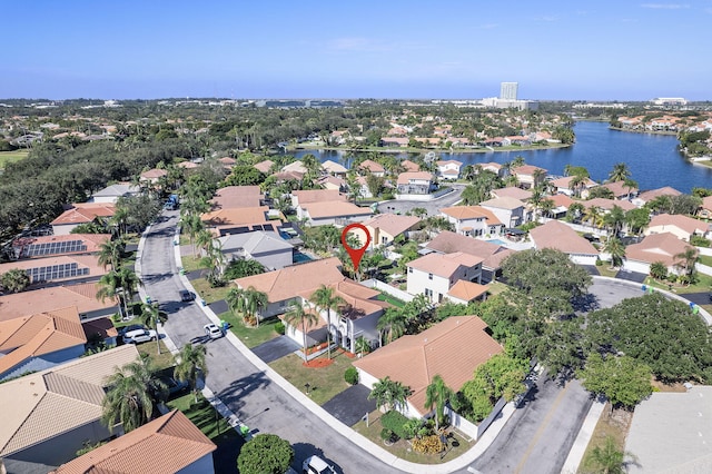 aerial view with a water view