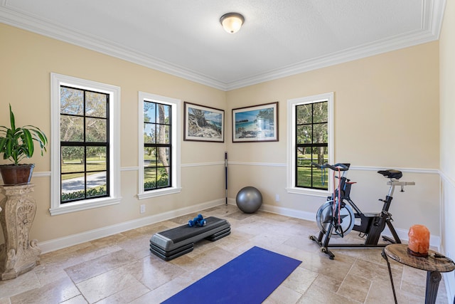 exercise room with crown molding