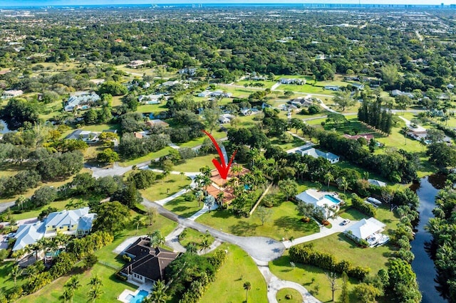 aerial view with a water view