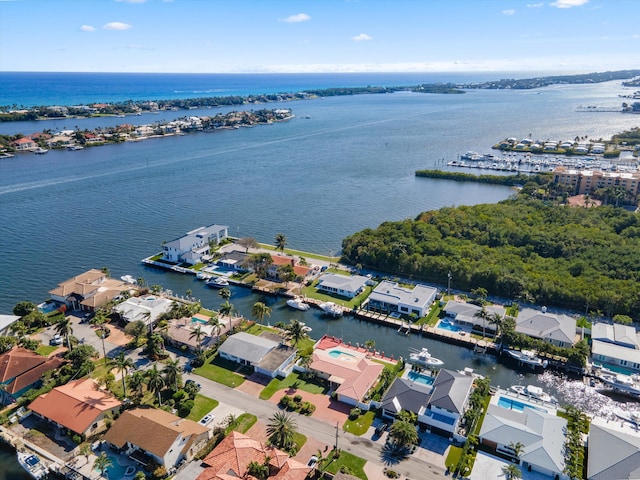 bird's eye view featuring a water view