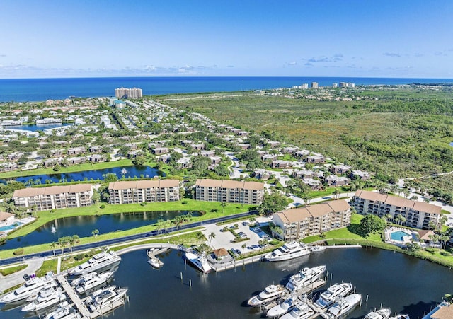 aerial view with a water view