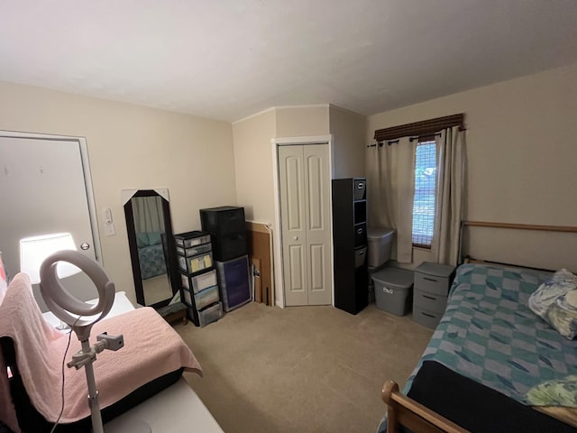 carpeted bedroom with a closet