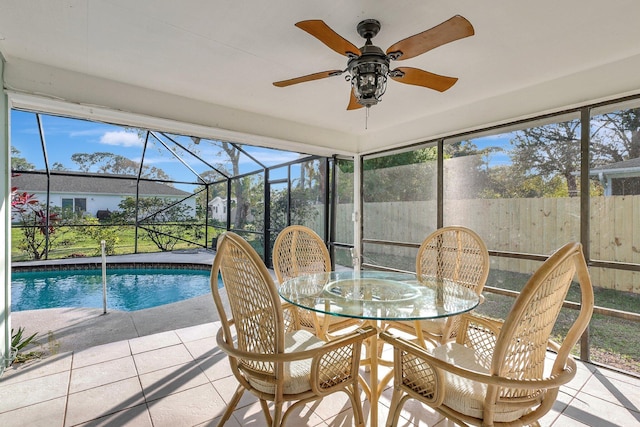 sunroom / solarium with a swimming pool