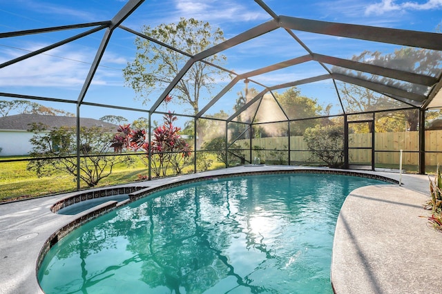 view of pool featuring a lanai