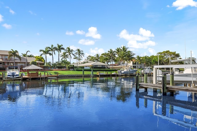 dock area featuring a water view