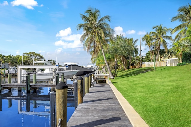 dock area featuring a yard and a water view