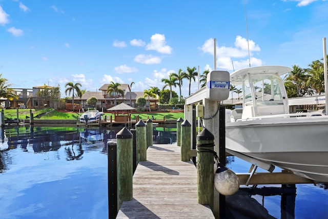 dock area with a water view