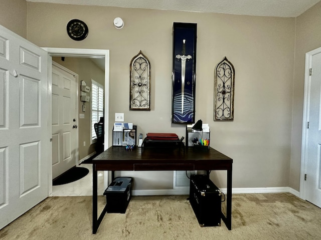 view of carpeted home office