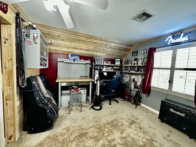 storage area featuring ceiling fan