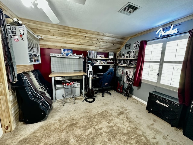 storage area featuring ceiling fan