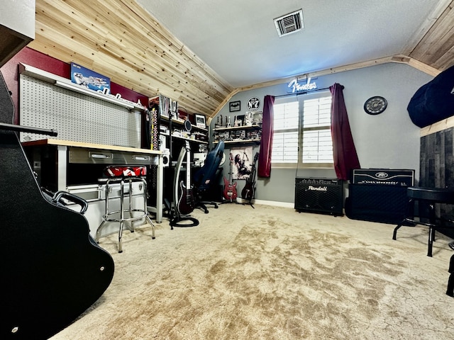 walk in closet featuring lofted ceiling and carpet floors