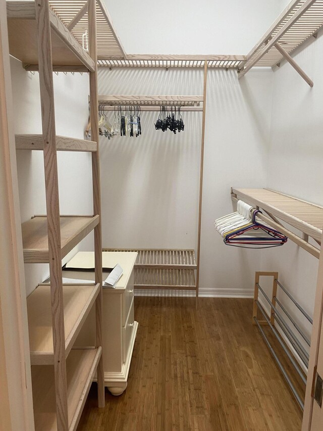 spacious closet with dark wood-type flooring