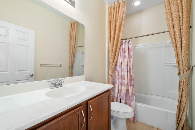 full bathroom featuring tile patterned floors, vanity, shower / bath combo, and toilet