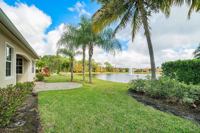 view of yard with a water view