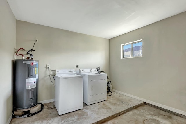 clothes washing area with independent washer and dryer and electric water heater