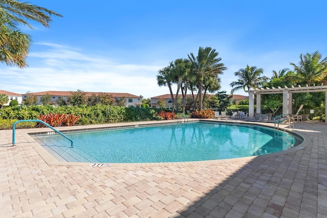 view of pool with a patio and a pergola