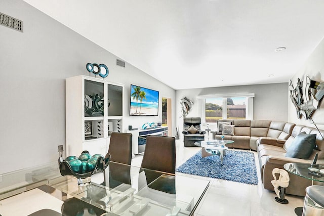 6140 Kings Gate Cir, Delray Beach, FL 33484 - tiled living area featuring vaulted ceiling