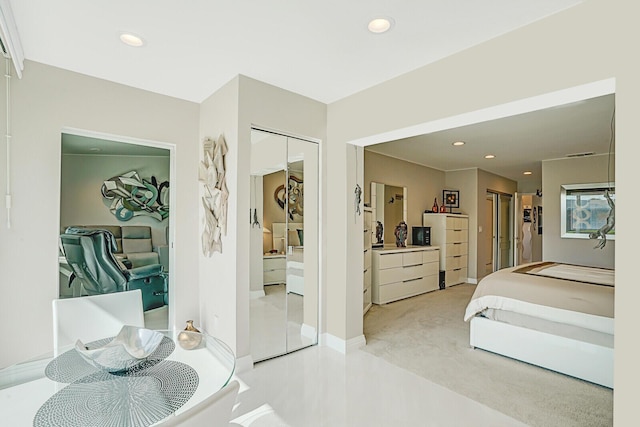6140 Kings Gate Cir, Delray Beach, FL 33484 - bedroom with recessed lighting and light carpet