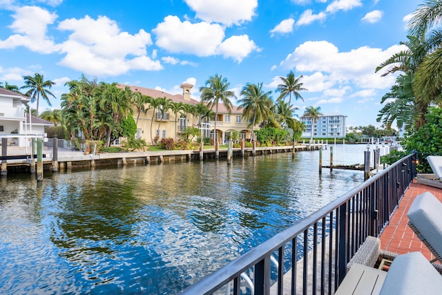 water view featuring a dock