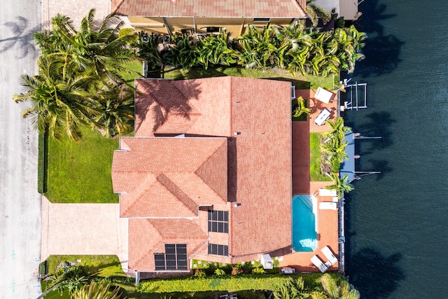 aerial view with a water view