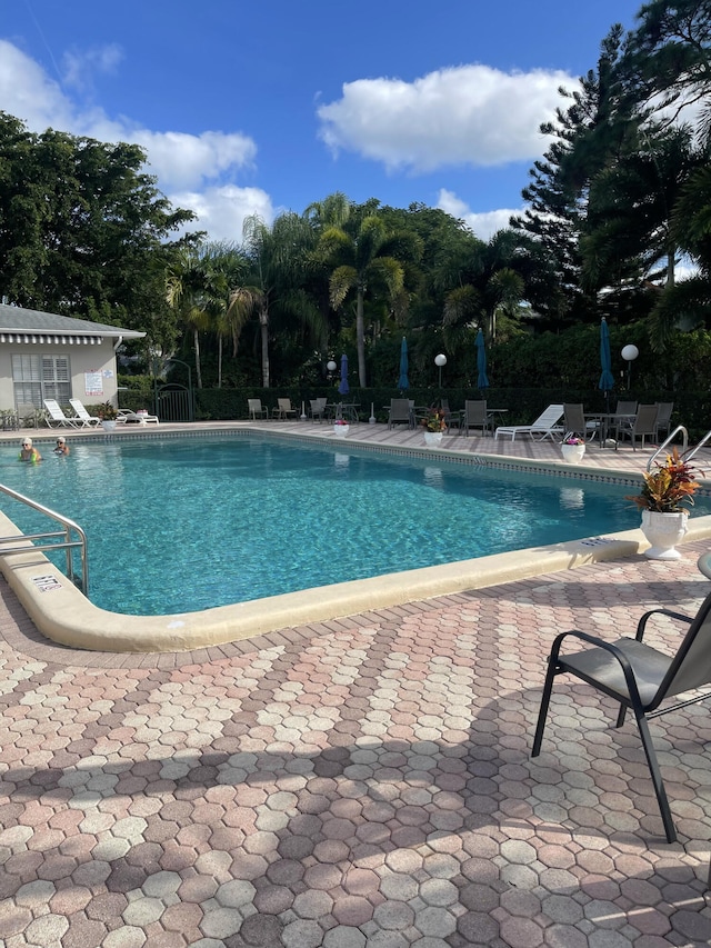 view of swimming pool featuring a patio