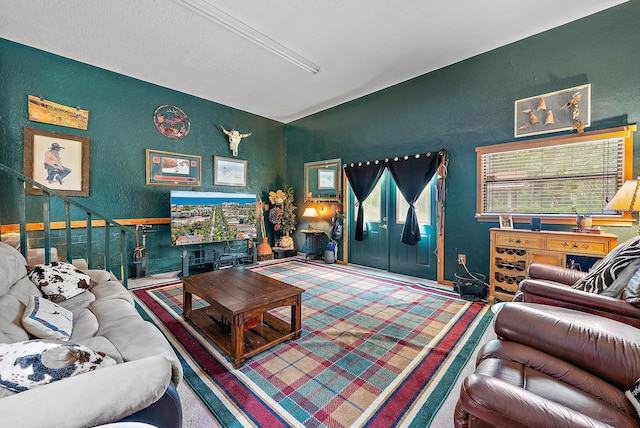 living room with carpet flooring