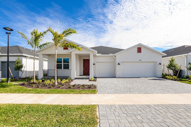 view of front of home with a porch and a garage