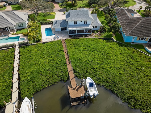 bird's eye view featuring a water view