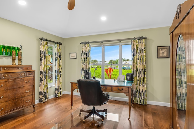 office area with dark wood-type flooring