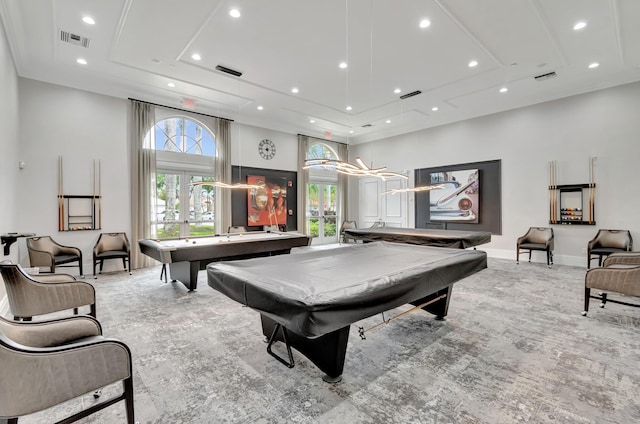 rec room featuring a wealth of natural light, french doors, and pool table