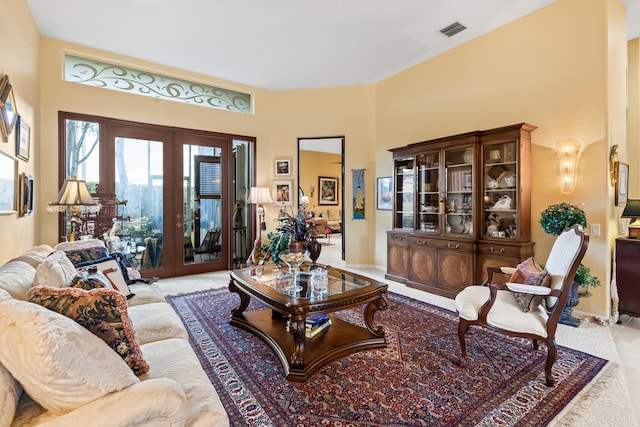 living room with french doors