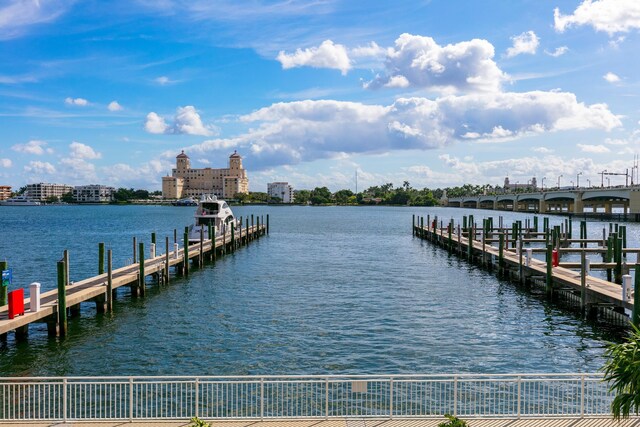 dock area with a water view