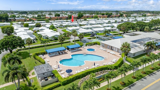 drone / aerial view with a residential view