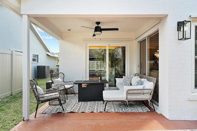 view of patio / terrace with cooling unit, ceiling fan, and an outdoor hangout area